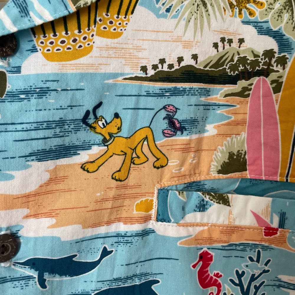 Disney Men's Blue Tropical Print Shirt - Picture 3 of 5
